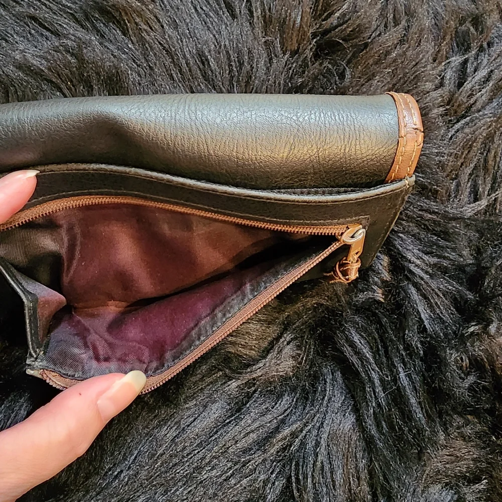 Vintage Liz Claiborne Trifold Wallet Black with Brown Trim